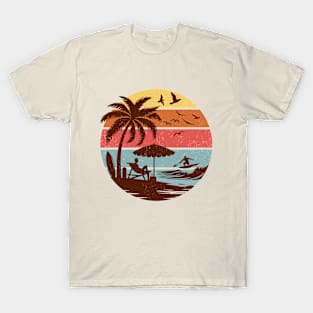 Vintage Surfing Beach Tropical Summer Retro Sunset Surfer T-Shirt